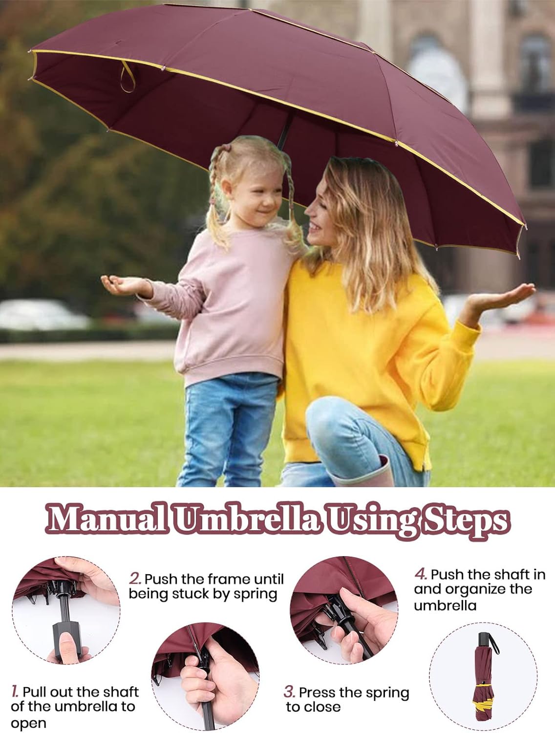 62 Inch Golf Umbrella Extra Large Folding Umbrella | Rainproof Compact Umbrella Oversize Double Canopy Vented Waterproof Stick Travel Umbrellas for Women & Men Family Home Use