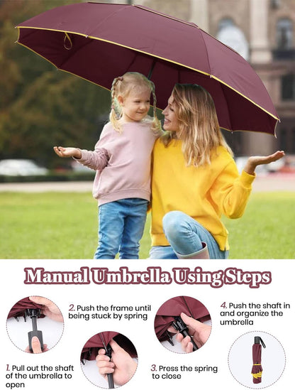 62 Inch Golf Umbrella Extra Large Folding Umbrella | Rainproof Compact Umbrella Oversize Double Canopy Vented Waterproof Stick Travel Umbrellas for Women & Men Family Home Use