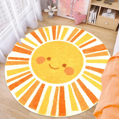Kids Rug Boho Sun Mat 4Ft Round Sunshine Bedroom Carpet for Boys Girls Circle Nursery Mat for Playroom, Washable Sun Area Rug for Classroom Living Room, Children's Rugs, Orange Yellow