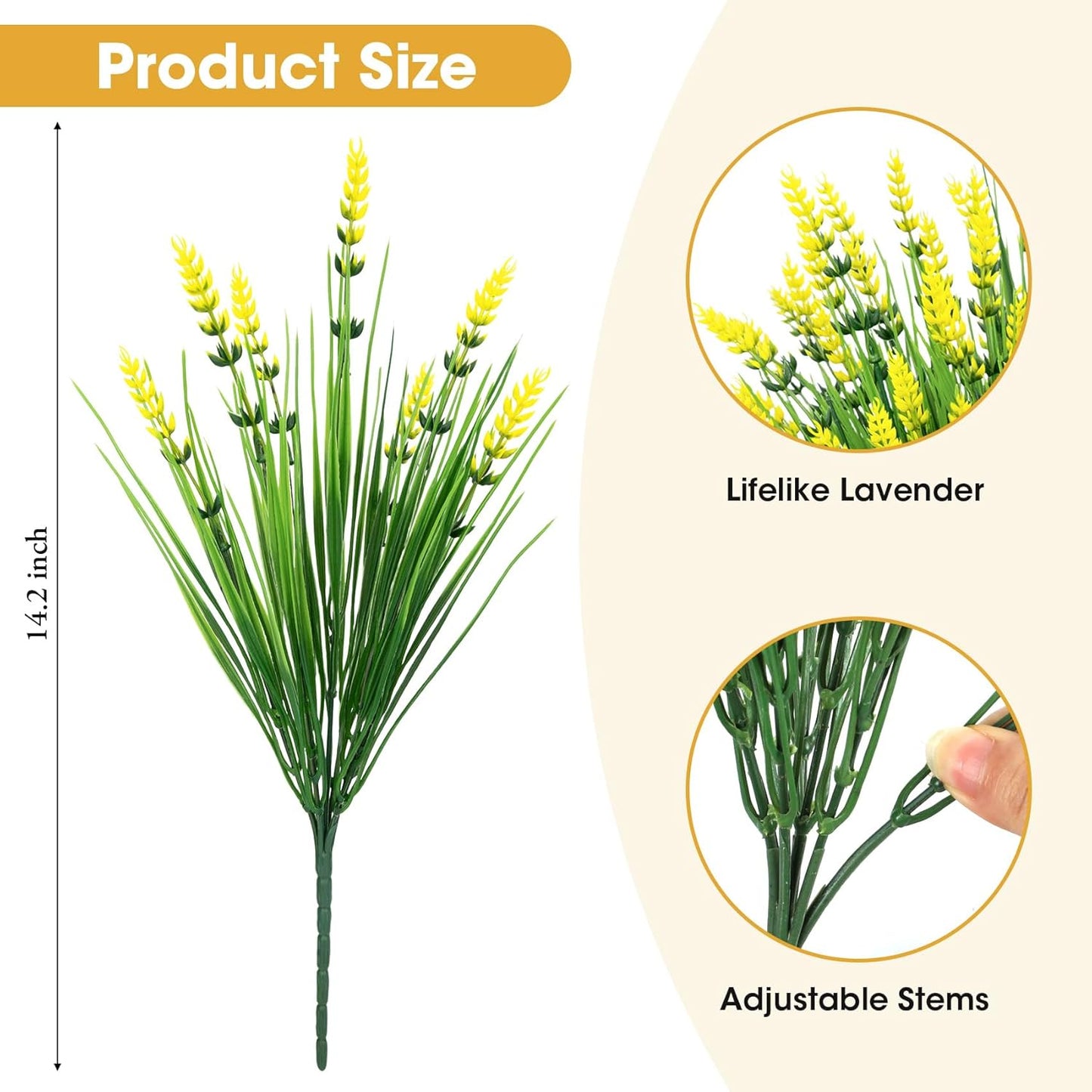 24 Bundles Fake Lavender Artificial Flowers for Outdoors, Yellow | UV resistant, plastic lavender with monkey grass, faux plants, home porch garden window box outdoor indoor decorations