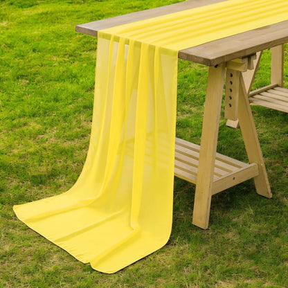 Pack of 2 Chiffon Table Runner 27” x 120” (10ft) – Sheer Soft Flowing Fabric Wedding Table Runner for Party, Reception, Birthday, Event, Home, Banquet & Hotel Dinner Table Décor - Yellow