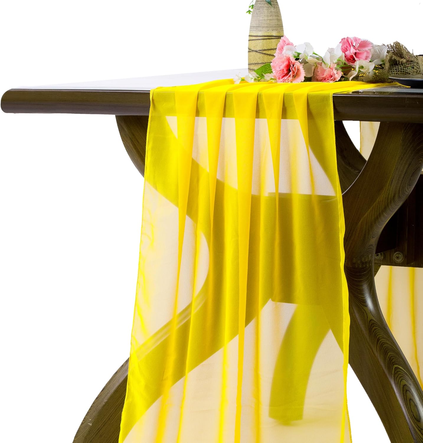 Pack of 2 Chiffon Table Runner 27” x 120” (10ft) – Sheer Soft Flowing Fabric Wedding Table Runner for Party, Reception, Birthday, Event, Home, Banquet & Hotel Dinner Table Décor - Yellow