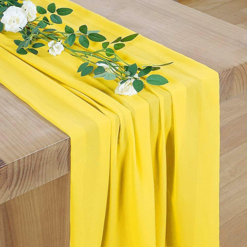 Pack of 2 Chiffon Table Runner 27” x 120” (10ft) – Sheer Soft Flowing Fabric Wedding Table Runner for Party, Reception, Birthday, Event, Home, Banquet & Hotel Dinner Table Décor - Yellow