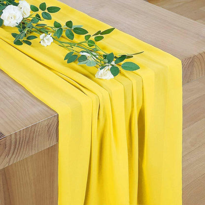 Pack of 2 Chiffon Table Runner 27” x 120” (10ft) – Sheer Soft Flowing Fabric Wedding Table Runner for Party, Reception, Birthday, Event, Home, Banquet & Hotel Dinner Table Décor - Yellow