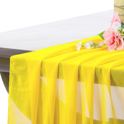 Pack of 2 Chiffon Table Runner 27” x 120” (10ft) – Sheer Soft Flowing Fabric Wedding Table Runner for Party, Reception, Birthday, Event, Home, Banquet & Hotel Dinner Table Décor - Yellow