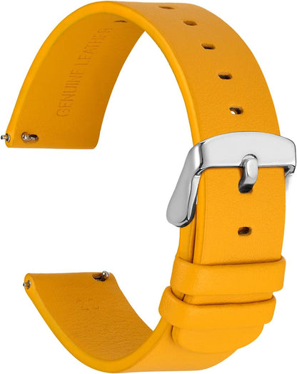 WOCCI 18mm Flexible Leather Watch Band for Smart Watch with Silver Buckle (Yellow)