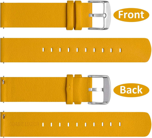 WOCCI 18mm Flexible Leather Watch Band for Smart Watch with Silver Buckle (Yellow)