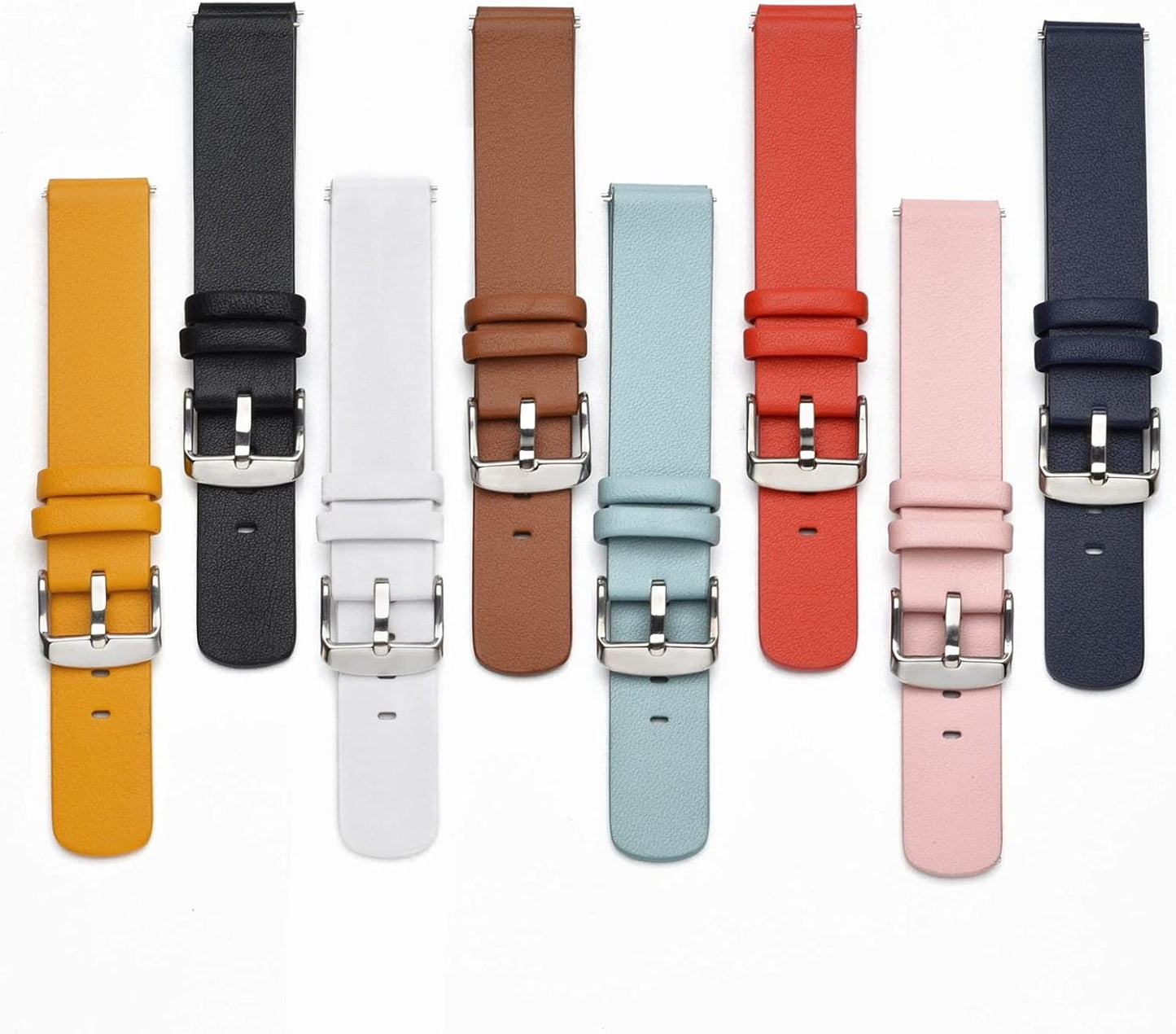 WOCCI 18mm Flexible Leather Watch Band for Smart Watch with Silver Buckle (Yellow)