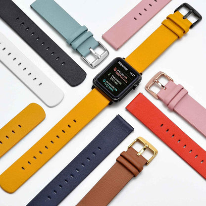 WOCCI 18mm Flexible Leather Watch Band for Smart Watch with Silver Buckle (Yellow)