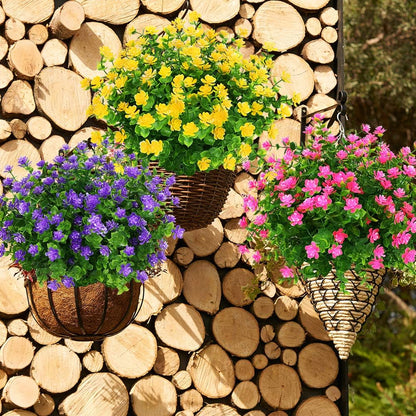 Artificial Flowers Fake Outdoor UV Resistant Boxwood Plants Shrubs 4 Pack, Faux Plastic Greenery for Indoor Outside Hanging Planter Home Office Wedding Farmhouse Decor (Yellow)