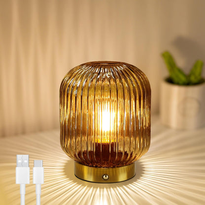 Rechargeable Table Lamp, Yellow Glass Lamp with Memory Function, Small Cordless LED Lamp with Dimmable Brightness, Decorative Touch Lamps for Bedroom Living Room (Yellow)