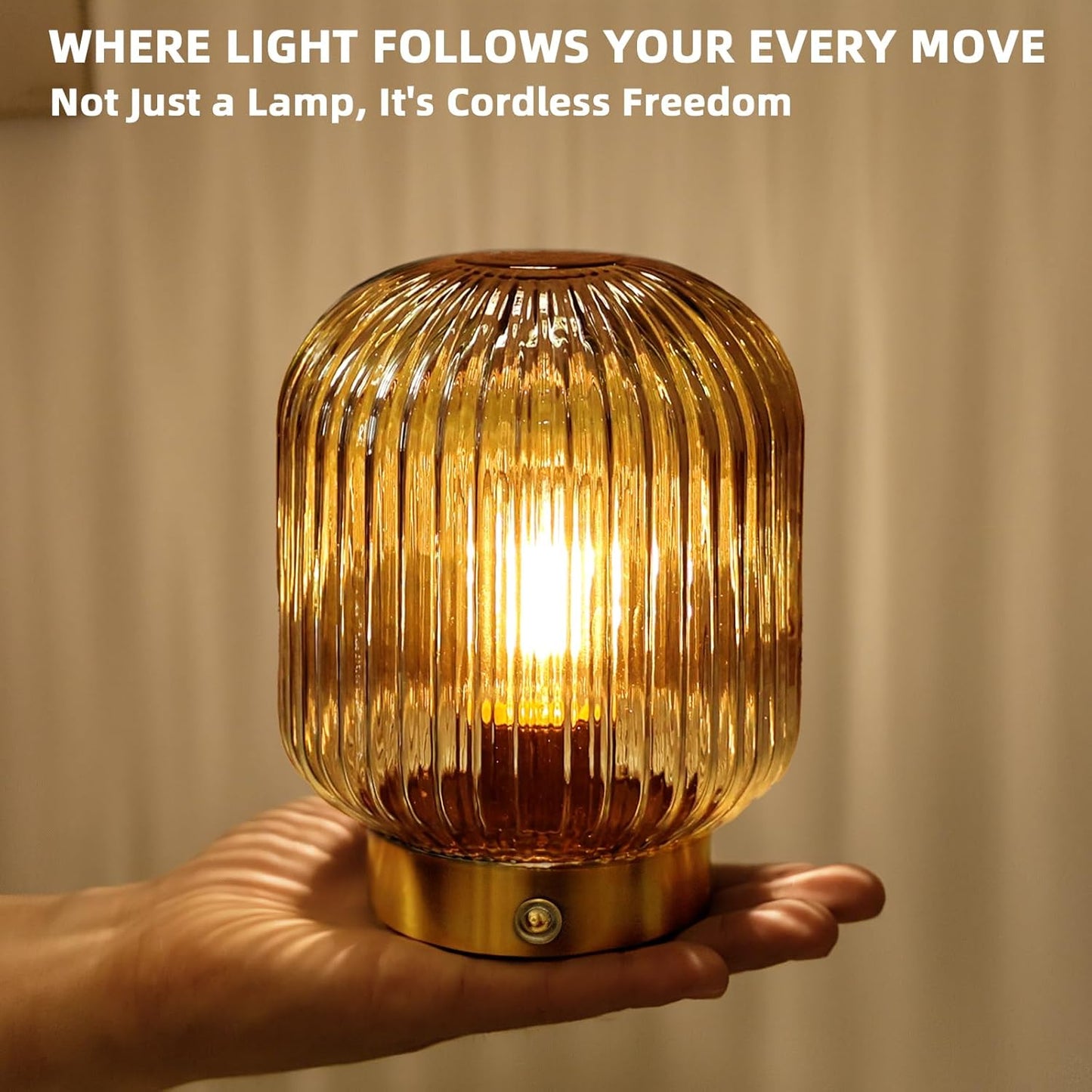 Rechargeable Table Lamp, Yellow Glass Lamp with Memory Function, Small Cordless LED Lamp with Dimmable Brightness, Decorative Touch Lamps for Bedroom Living Room (Yellow)