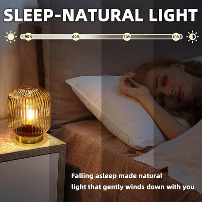 Rechargeable Table Lamp, Yellow Glass Lamp with Memory Function, Small Cordless LED Lamp with Dimmable Brightness, Decorative Touch Lamps for Bedroom Living Room (Yellow)