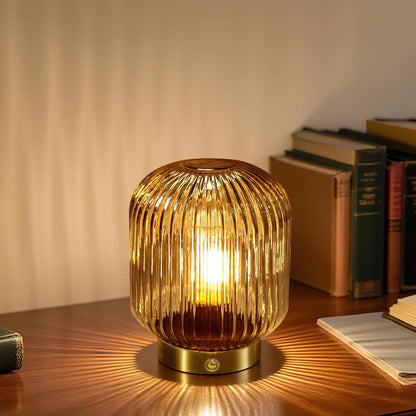 Rechargeable Table Lamp, Yellow Glass Lamp with Memory Function, Small Cordless LED Lamp with Dimmable Brightness, Decorative Touch Lamps for Bedroom Living Room (Yellow)