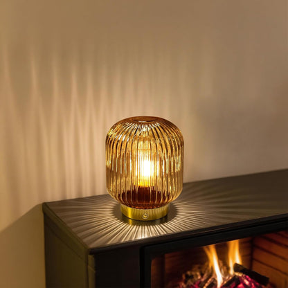 Rechargeable Table Lamp, Yellow Glass Lamp with Memory Function, Small Cordless LED Lamp with Dimmable Brightness, Decorative Touch Lamps for Bedroom Living Room (Yellow)