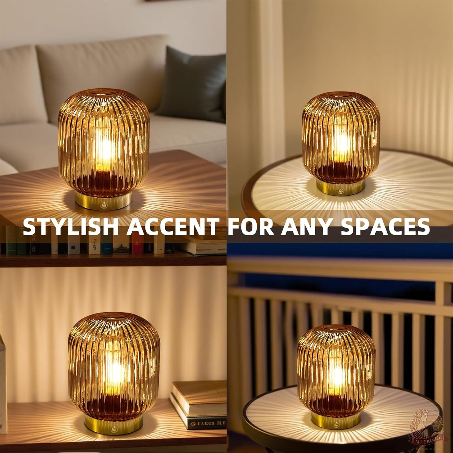 Rechargeable Table Lamp, Yellow Glass Lamp with Memory Function, Small Cordless LED Lamp with Dimmable Brightness, Decorative Touch Lamps for Bedroom Living Room (Yellow)
