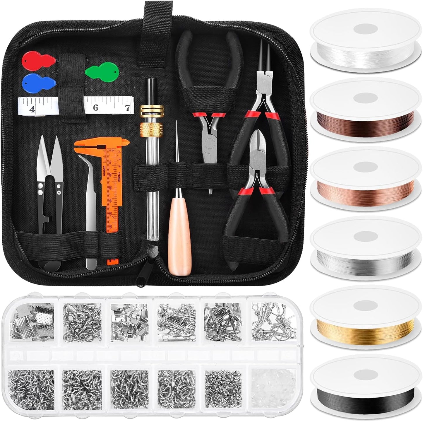 Wire Wrapping for Jewelry Making, Repair and Beading Supplies Kit with Craft Ring Wire, Tools, Pliers and Jewelry Findings