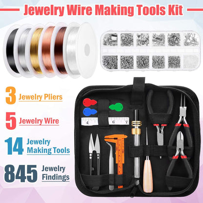 Wire Wrapping for Jewelry Making, Repair and Beading Supplies Kit with Craft Ring Wire, Tools, Pliers and Jewelry Findings