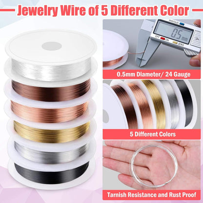 Wire Wrapping for Jewelry Making, Repair and Beading Supplies Kit with Craft Ring Wire, Tools, Pliers and Jewelry Findings