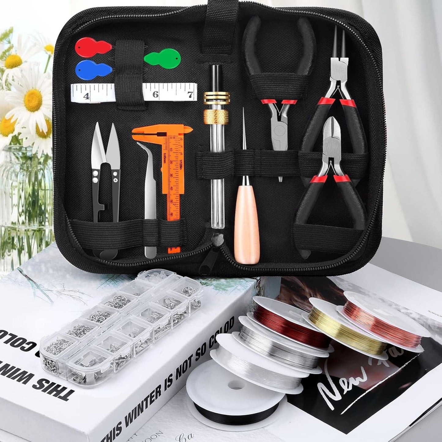 Wire Wrapping for Jewelry Making, Repair and Beading Supplies Kit with Craft Ring Wire, Tools, Pliers and Jewelry Findings
