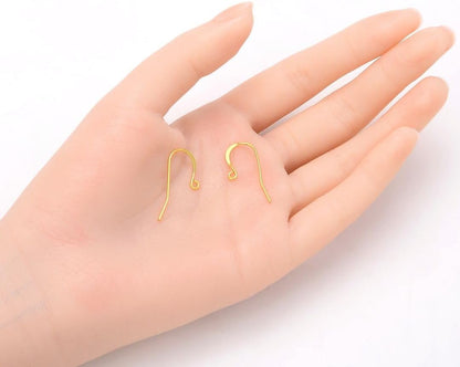 Adabele 200pcs 18K Yellow Gold Plated Strong Fish Earring Hooks 20 Gauge | 0.8mm/20 Gauge, Metal Fishhooks Ear Wire, Open Loops to Attach Charms Gemstones Dangles Earrings Making