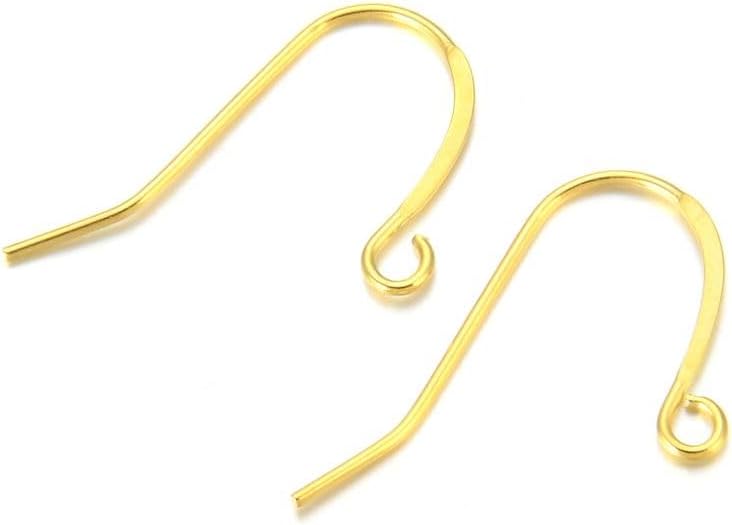 Adabele 200pcs 18K Yellow Gold Plated Strong Fish Earring Hooks 20 Gauge | 0.8mm/20 Gauge, Metal Fishhooks Ear Wire, Open Loops to Attach Charms Gemstones Dangles Earrings Making