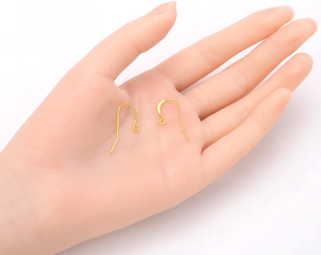 Adabele 200pcs 18K Yellow Gold Plated Strong Fish Earring Hooks 20 Gauge | 0.8mm/20 Gauge, Metal Fishhooks Ear Wire, Open Loops to Attach Charms Gemstones Dangles Earrings Making
