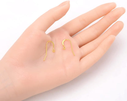 Adabele 200pcs 18K Yellow Gold Plated Strong Fish Earring Hooks 20 Gauge | 0.8mm/20 Gauge, Metal Fishhooks Ear Wire, Open Loops to Attach Charms Gemstones Dangles Earrings Making