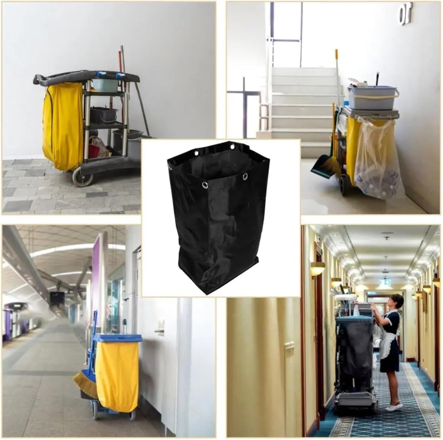 2pcs Large Capacity Waterproof Cleaning Cart Bag - Thicken Hotel Housekeeping Rubbish Holder(Yellow)
