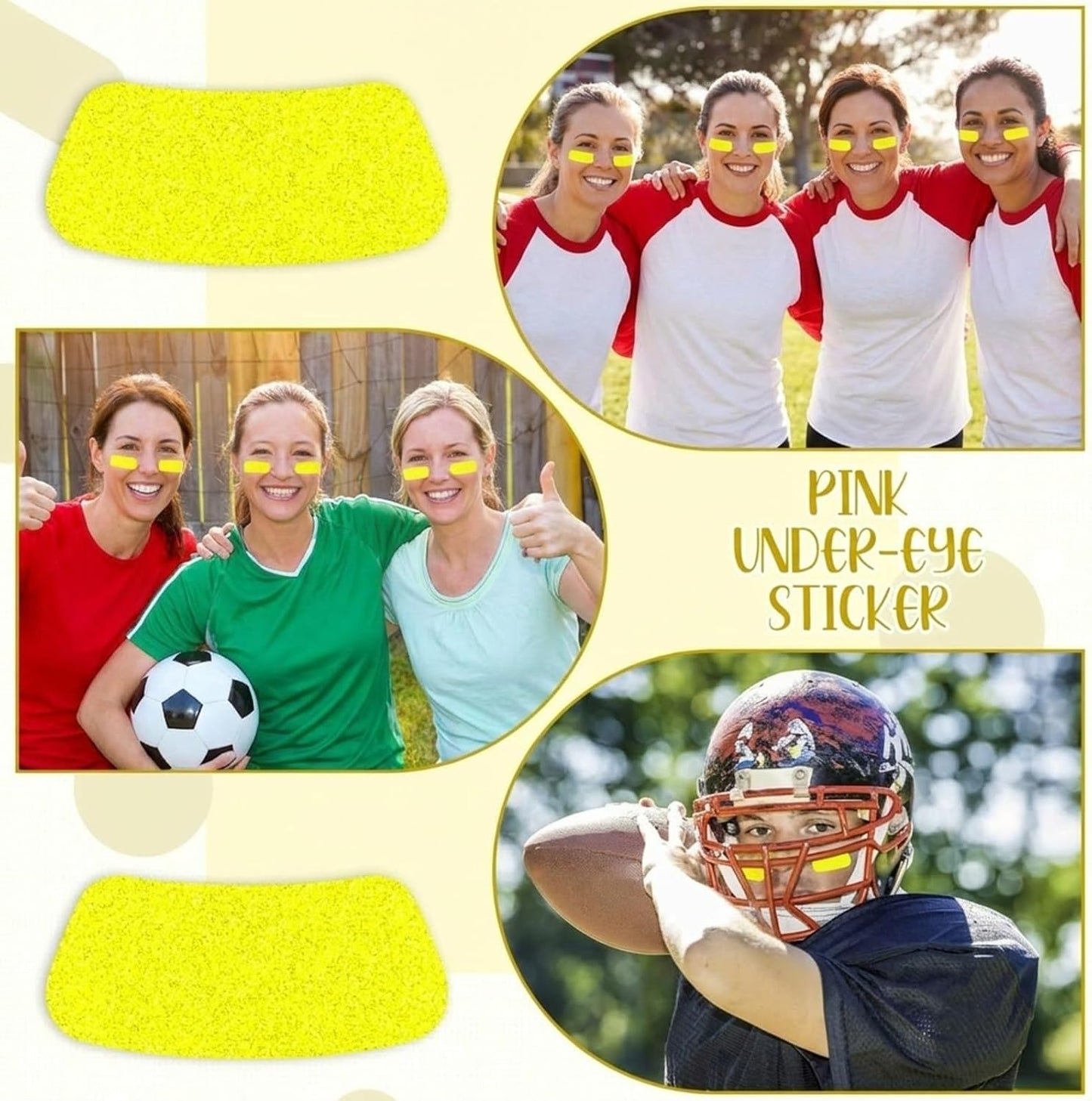 120 Pairs Eye Black Stickers Bulk Baseball Glitter Stickers Football Softball Party Favor Spirit Day Accessories(Glitter,Yellow)