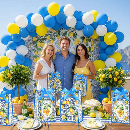 24 Pcs Capri Lemon Gift Bags for Party Favors Clear Reusable PVC Treat Goodie Bags with Handles and Ribbon for Baby Shower Birthday Wedding Supplies Decors, 7x10x3.15 Inch