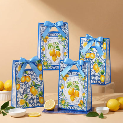 24 Pcs Capri Lemon Gift Bags for Party Favors Clear Reusable PVC Treat Goodie Bags with Handles and Ribbon for Baby Shower Birthday Wedding Supplies Decors, 7x10x3.15 Inch