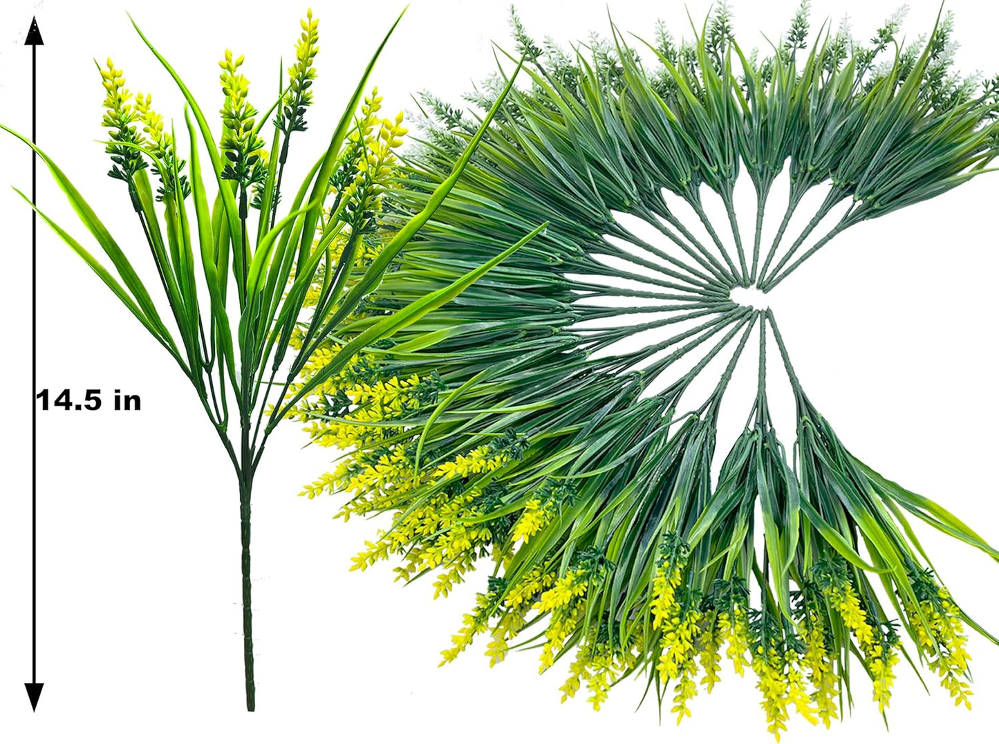 Artificial Plants Outdoor, 20 Pcs Fake Flowers UV Resistant Outdoor Fake Plants, Lavender Artificial Flowers Plastic Fake Faux Flowers Shrubs for Home Porch Garden Yard Window Box (Yellow White)