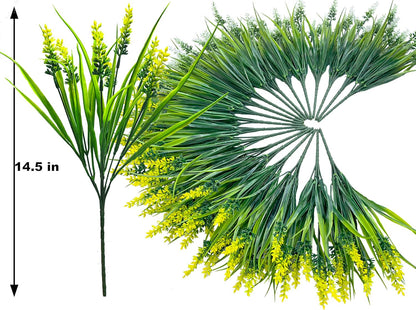 Artificial Plants Outdoor, 20 Pcs Fake Flowers UV Resistant Outdoor Fake Plants, Lavender Artificial Flowers Plastic Fake Faux Flowers Shrubs for Home Porch Garden Yard Window Box (Yellow White)