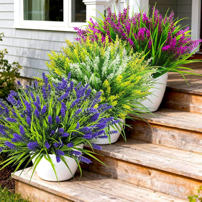 Artificial Plants Outdoor, 20 Pcs Fake Flowers UV Resistant Outdoor Fake Plants, Lavender Artificial Flowers Plastic Fake Faux Flowers Shrubs for Home Porch Garden Yard Window Box (Yellow White)