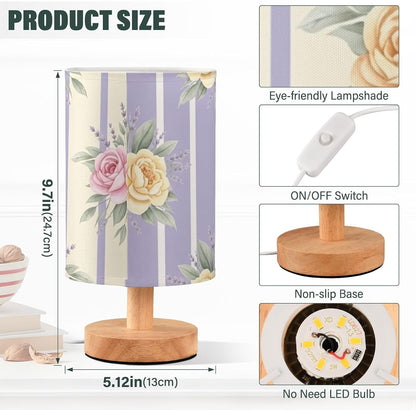 Yellow Flowers Bedside Table Lamp with USB Ports, LED Nightstand Desk Lamp with Flaxen Fabric Shade & Wood Base for Bedroom, Living Room,Office Dorm