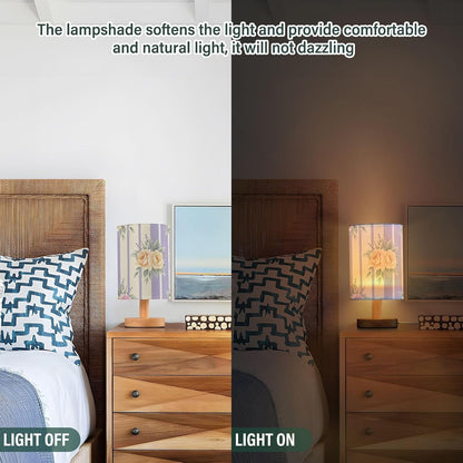 Yellow Flowers Bedside Table Lamp with USB Ports, LED Nightstand Desk Lamp with Flaxen Fabric Shade & Wood Base for Bedroom, Living Room,Office Dorm