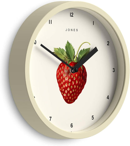 ® Fruit wall Clock | Small Round Clock | 8" | Yellow | Botanical Illustrated Lemon dial | Ideal for Kitchen and Dining Rooms.