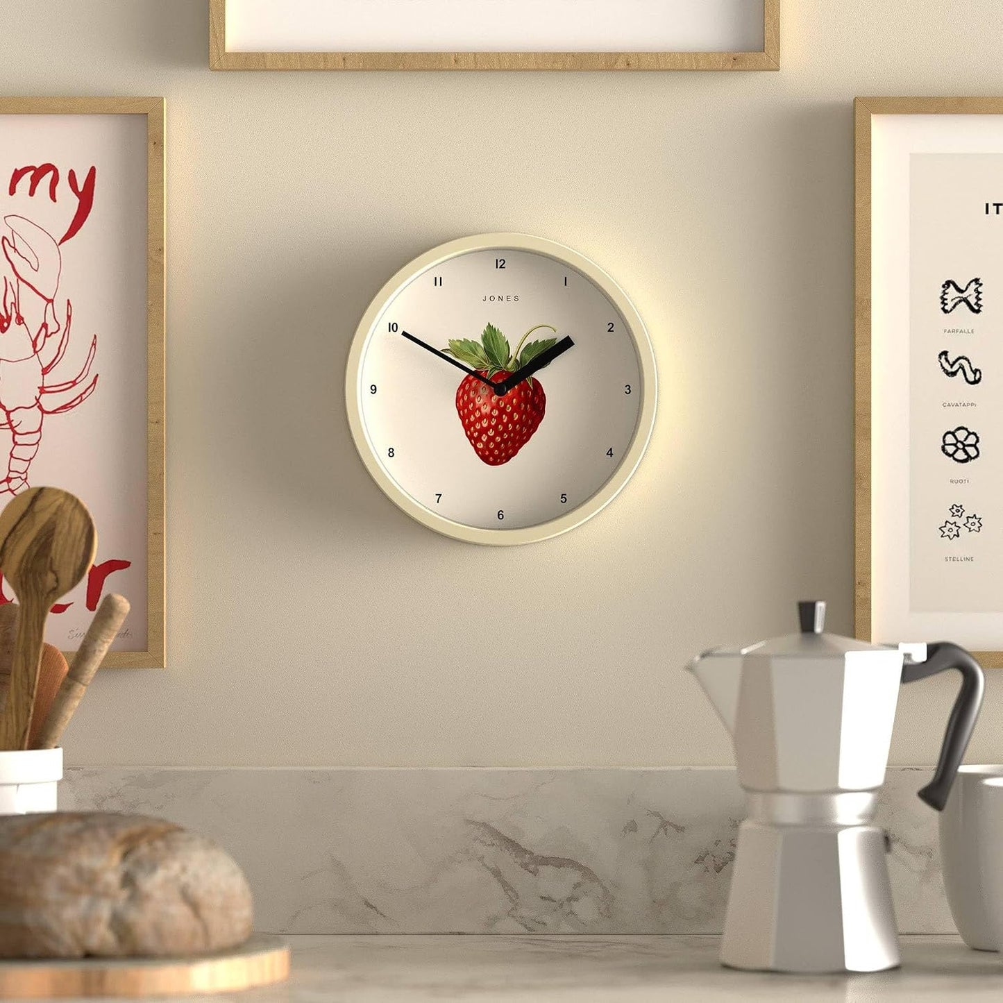® Fruit wall Clock | Small Round Clock | 8" | Yellow | Botanical Illustrated Lemon dial | Ideal for Kitchen and Dining Rooms.