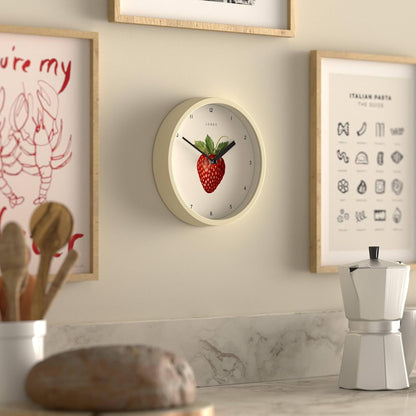 ® Fruit wall Clock | Small Round Clock | 8" | Yellow | Botanical Illustrated Lemon dial | Ideal for Kitchen and Dining Rooms.