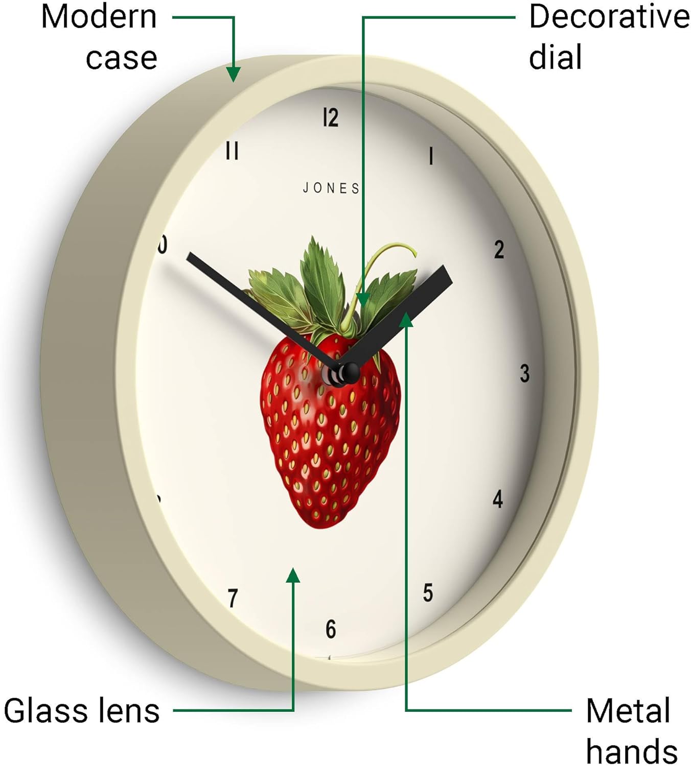 ® Fruit wall Clock | Small Round Clock | 8" | Yellow | Botanical Illustrated Lemon dial | Ideal for Kitchen and Dining Rooms.