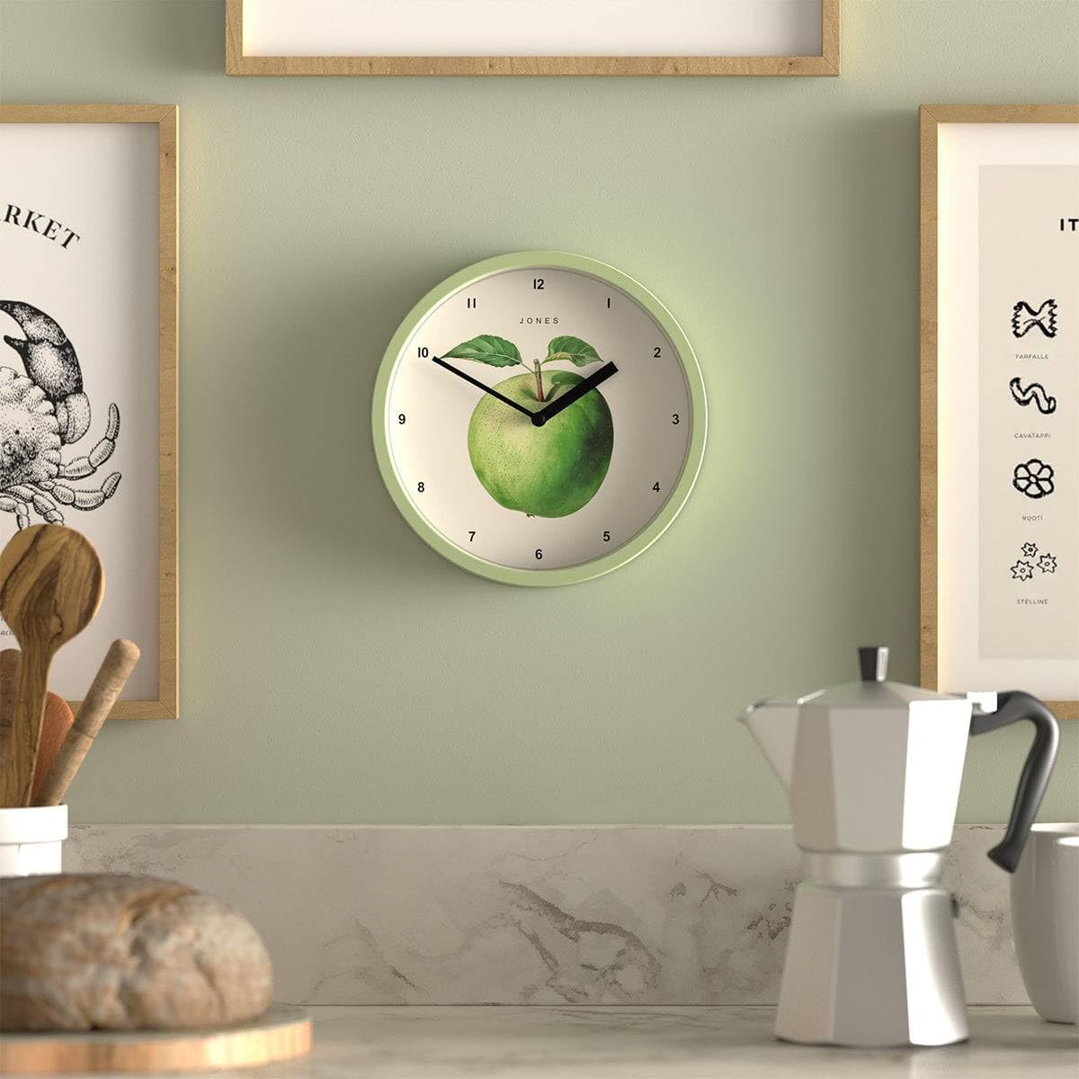 ® Fruit wall Clock | Small Round Clock | 8" | Yellow | Botanical Illustrated Lemon dial | Ideal for Kitchen and Dining Rooms.
