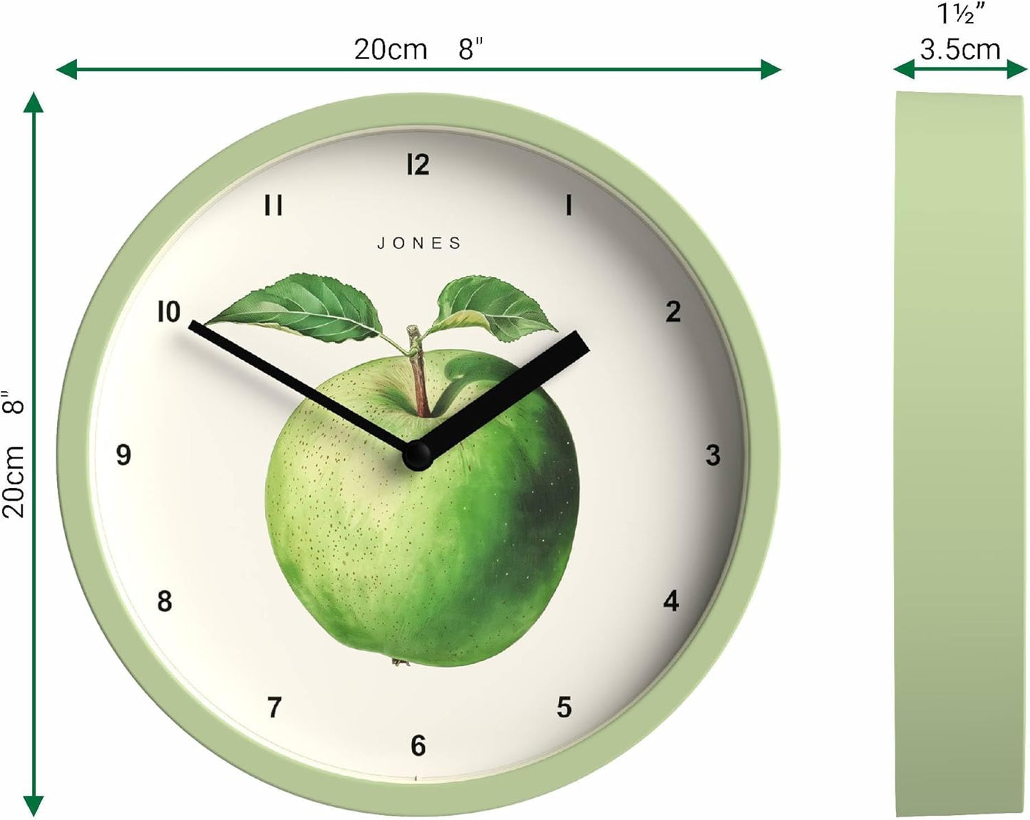 ® Fruit wall Clock | Small Round Clock | 8" | Yellow | Botanical Illustrated Lemon dial | Ideal for Kitchen and Dining Rooms.