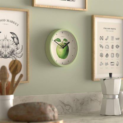 ® Fruit wall Clock | Small Round Clock | 8" | Yellow | Botanical Illustrated Lemon dial | Ideal for Kitchen and Dining Rooms.