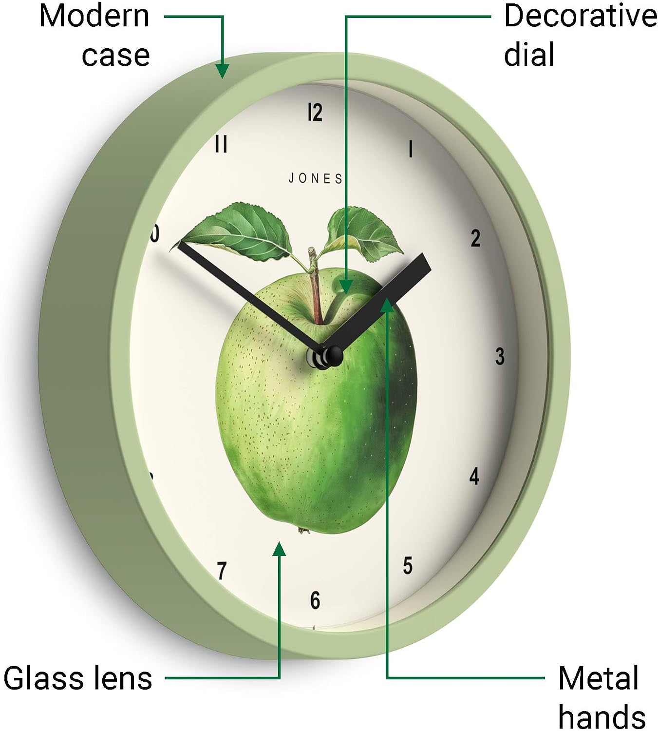 ® Fruit wall Clock | Small Round Clock | 8" | Yellow | Botanical Illustrated Lemon dial | Ideal for Kitchen and Dining Rooms.