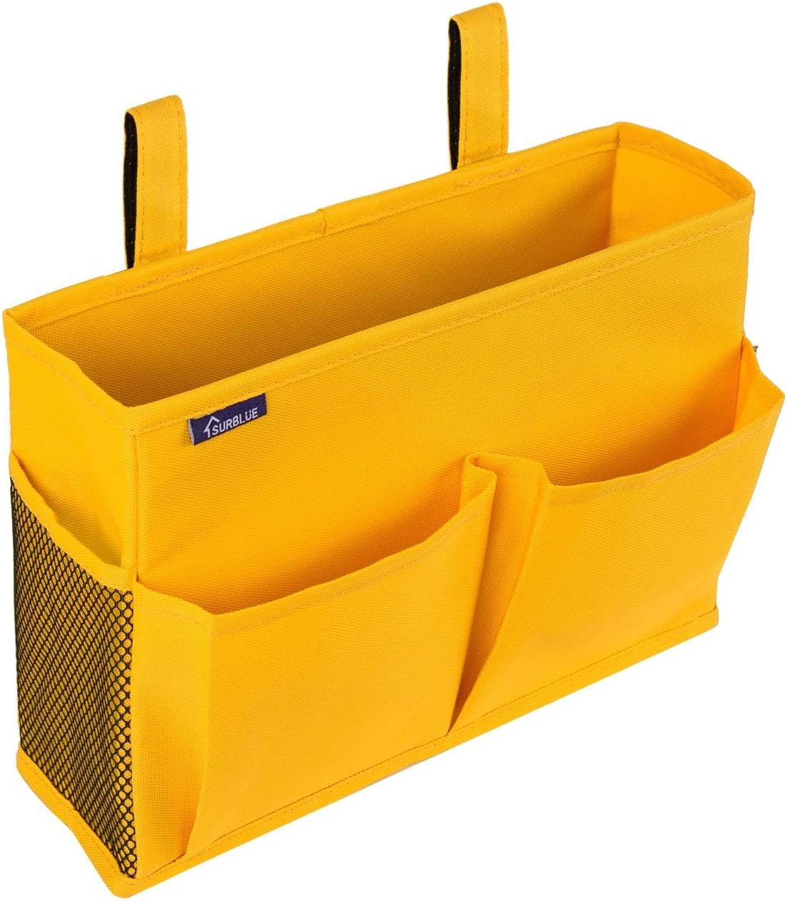 Bedside Caddy Hanging Bed Organizer Storage Bag Pocket for Bunk and Hospital Beds, College Dorm Rooms Baby Bed Rails, Camp 4 Pockets and 2 Hooks (Small, Yellow)