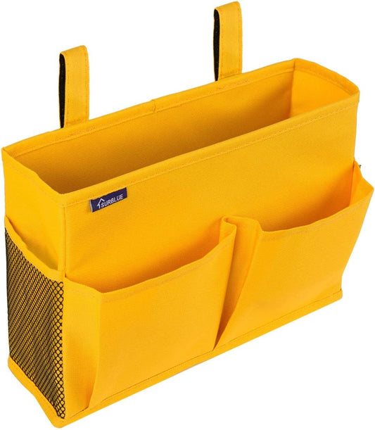 Bedside Caddy Hanging Bed Organizer Storage Bag Pocket for Bunk and Hospital Beds, College Dorm Rooms Baby Bed Rails, Camp 4 Pockets and 2 Hooks (Small, Yellow)