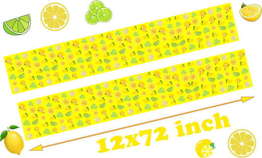 2Pcs Lemon Table Runner Fruit Yellow Lemon Lime Baby Shower Birthday Party Decorations Favors Supplies Table Tablecloth