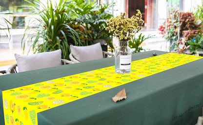 2Pcs Lemon Table Runner Fruit Yellow Lemon Lime Baby Shower Birthday Party Decorations Favors Supplies Table Tablecloth