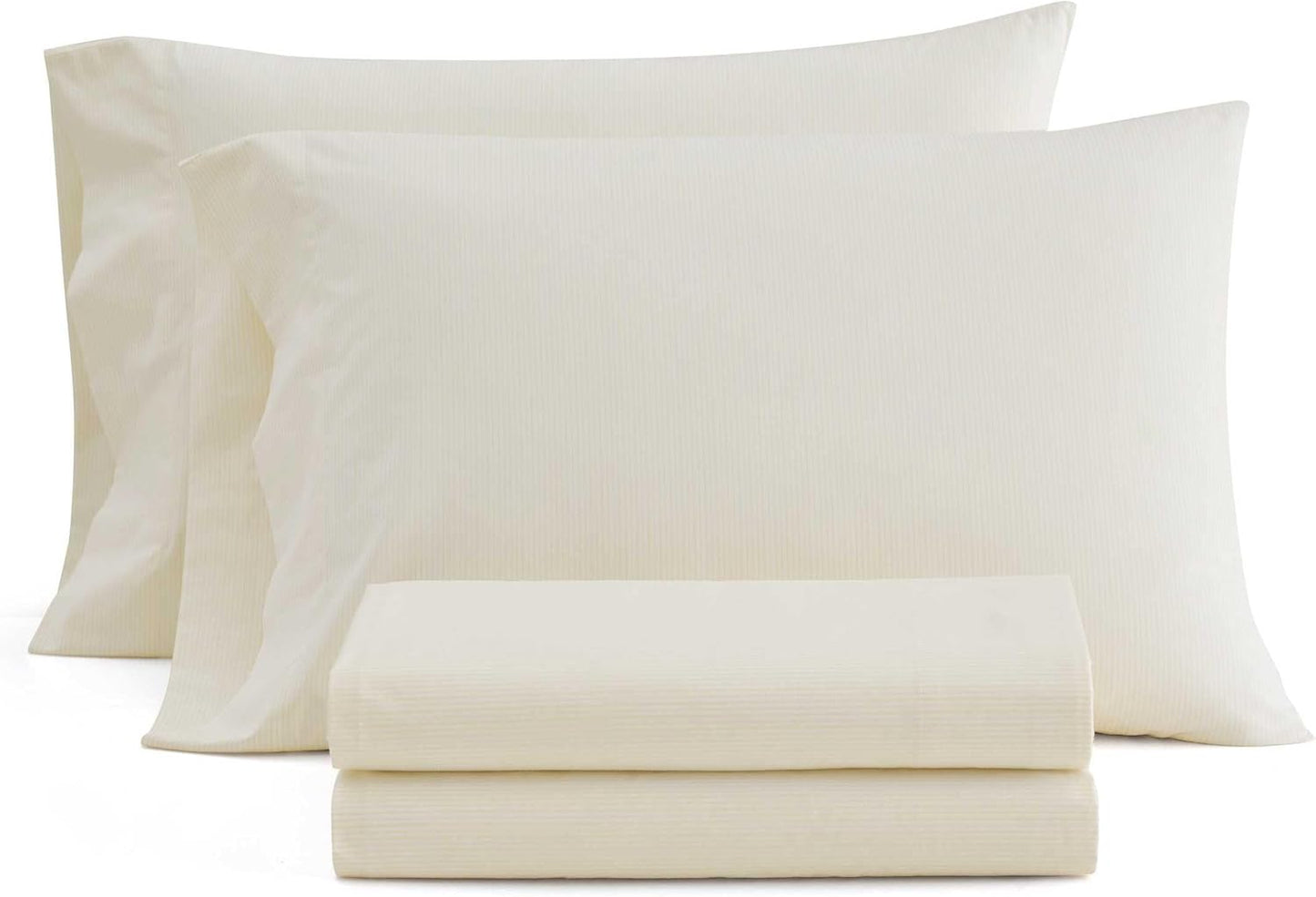 King Size Sheets Set, Crisp & Tailored Cooling Sheets with a Naturally Smooth Cotton Percale Lightweight Feel - Bed Sheets with Matching Pillowcases & Fitted Sheet (Stripe Yellow)